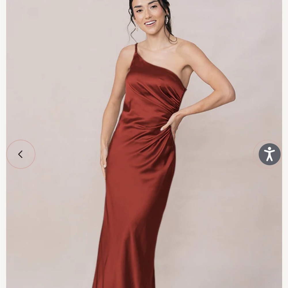 Revelry Jade Satin Bridesmaids Dress - Terracotta Rust